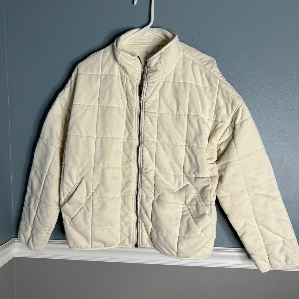 By Together Cream Quilted Bomber Jacket Size M Puffer Style Casual Outerwear